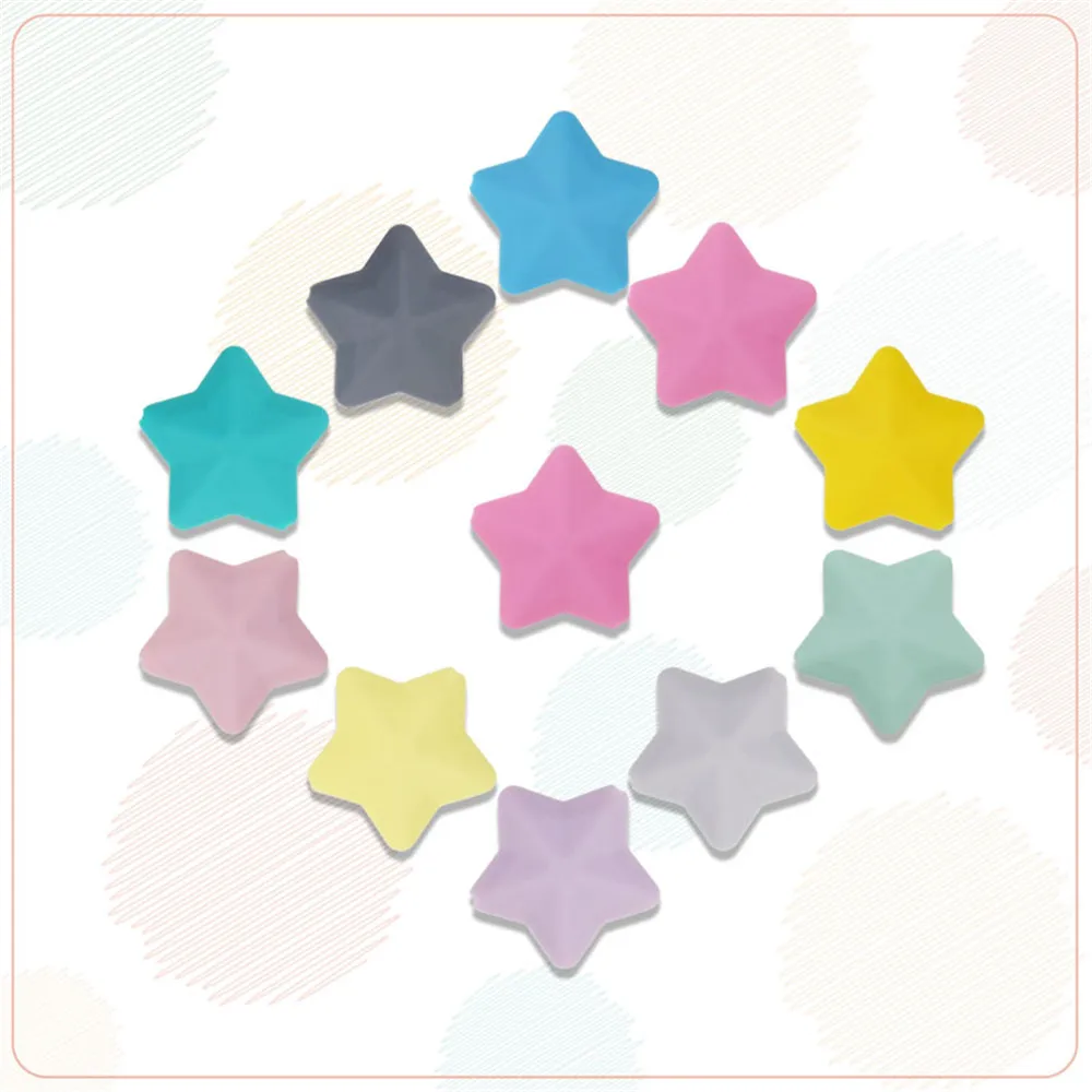 

Kovict 5/10pcs Five-Pointed Star Food Grade Silicone Teether Beads Chew Necklace Autism Pacifier Chain For Baby DIY Accessories