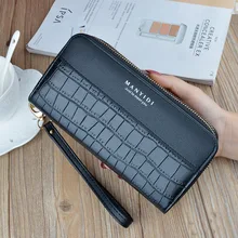 Womens Wallet Double Zipper Long Crocodile Pattern Coin Purse Female Letter Pu Leather Solid Color Card Holder Clutch Phone Bag