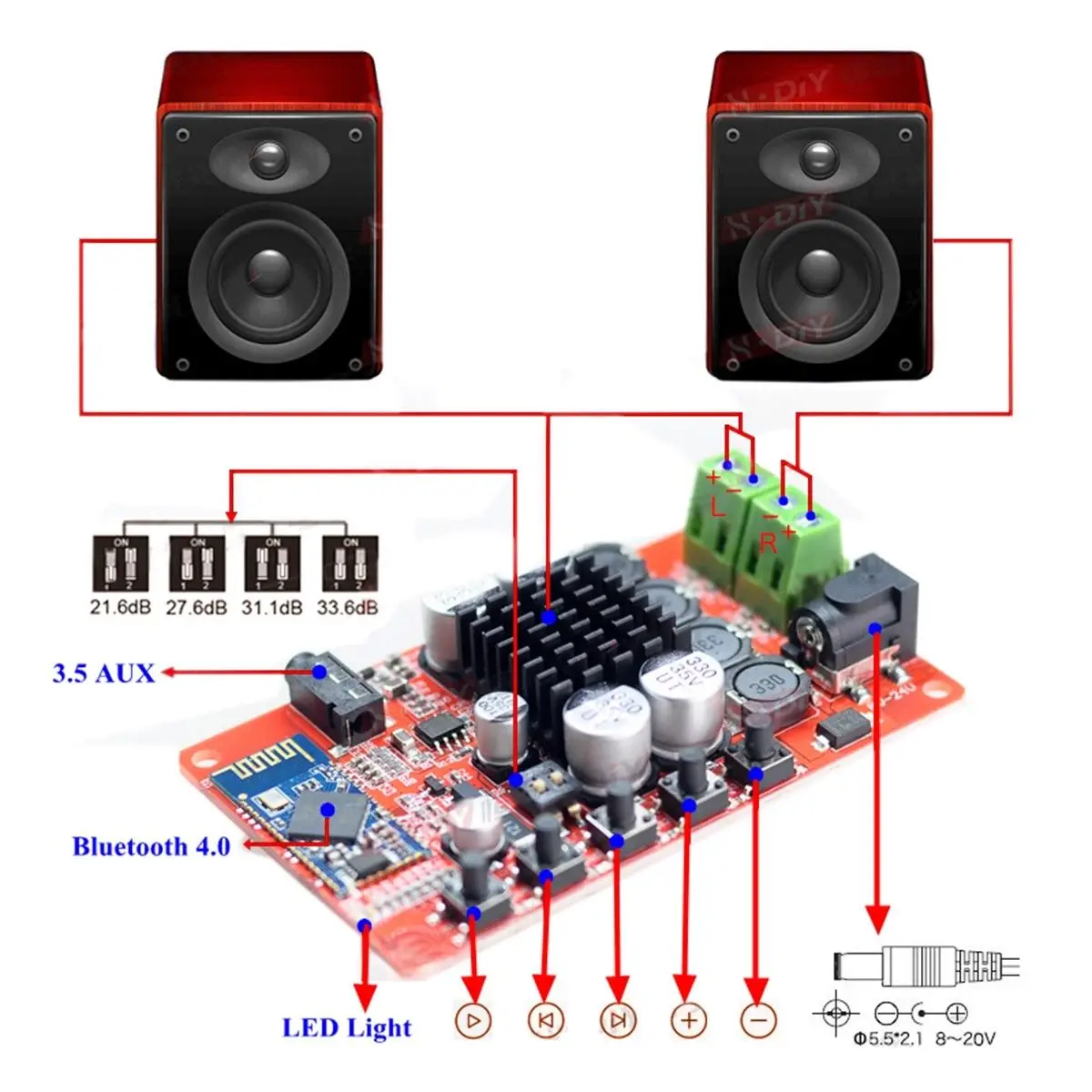 Профессиональный TDA7492 50 Вт* 2 двойной беспроводной Bluetooth 4,0 аудио приема цифровой усилитель мощности доска с акриловой оболочкой