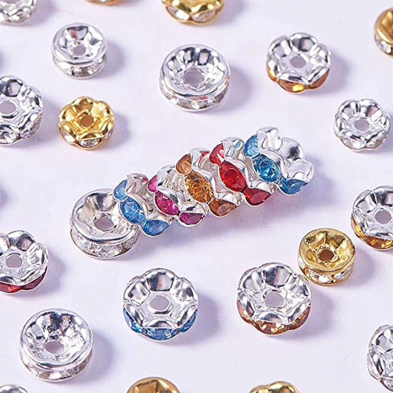 

100 шт./лот 6 8 мм круглые бусины со стразами золотого цвета, хрустальные бусины, бусины-разделители россыпью для изготовления ювелирных издел...