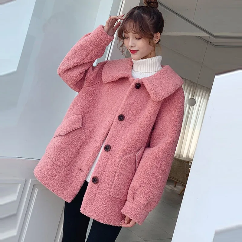 Женское пальто из искусственного меха осенне-зимнее плюшевое модная Корейская