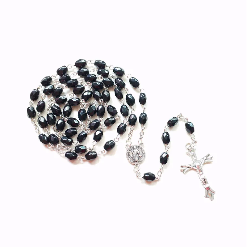 Религиозные украшения QIGO длинное черное ожерелье с подвеской в виде креста
