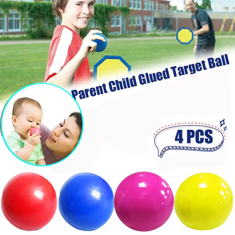

4 Pcs Sticky Ball Kids Decompression Squeeze Ball Sticky Squash Ball Throw In Ceiling Toy Sticky Target Ball Catch Throw Ball