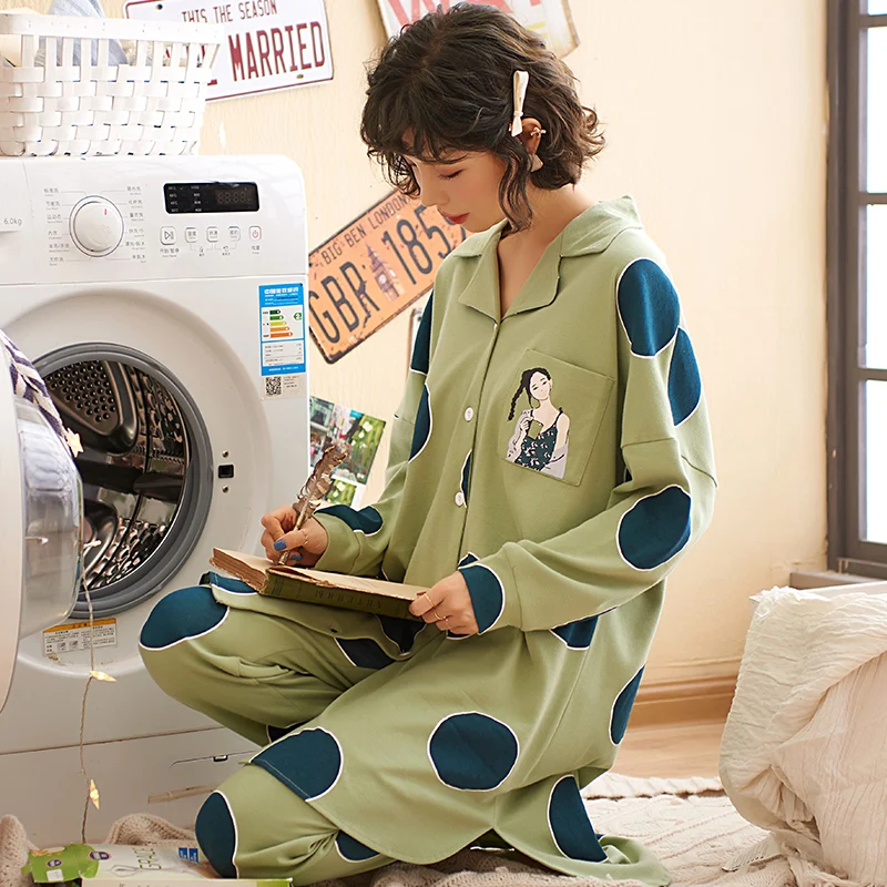 WAVMIT 2020 весенний милый женский хлопковый пижамный комплект с длинным рукавом