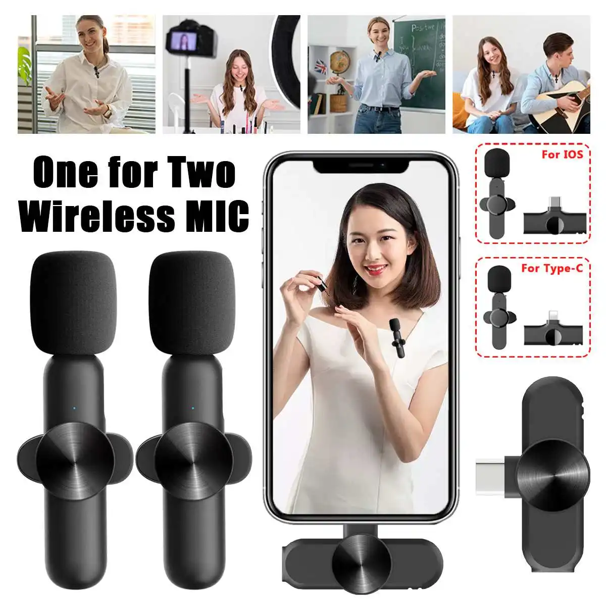 

Беспроводной микрофон-петличка, студийный мини-микрофон для iPhone Type-C, ПК, с клипсой