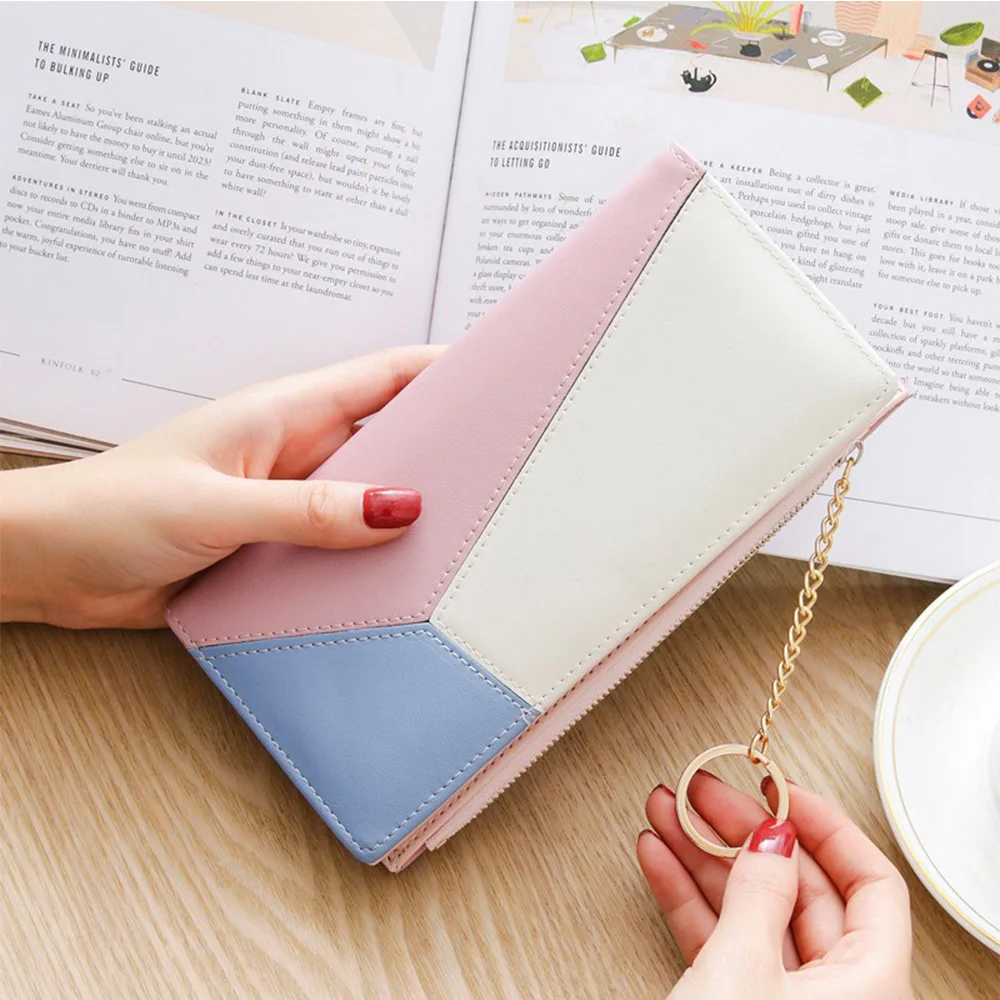 

NEW 2020 Fashion Geometric Patchwork Design Women Long Wallets PU Leather Bifold Ladies/Female Purses With Zipper Phone Pocket