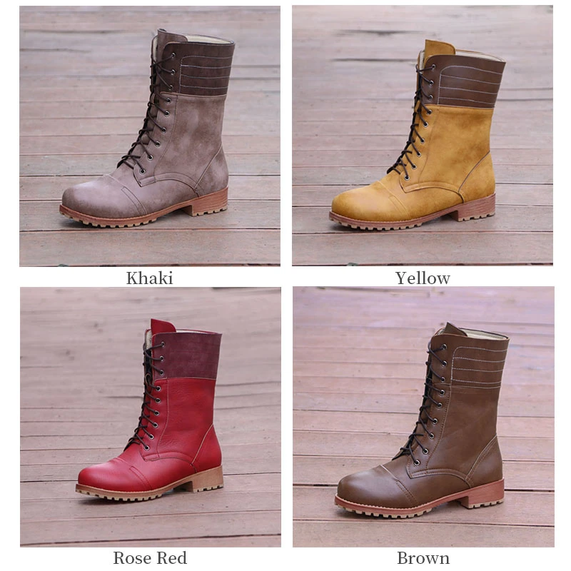 

Women Martin Boots 2021 New Autumn Leather Chunky Low Heel Boots Ladies Motorcyle Platform Booties Female Fashion Yellow Shoes