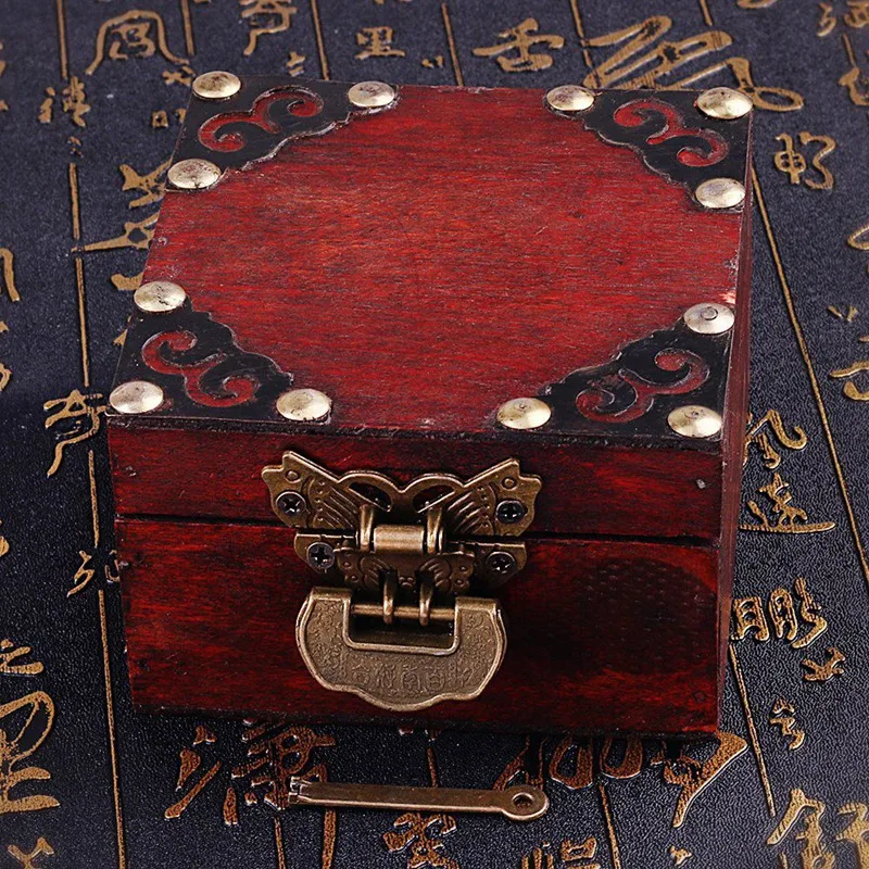 

3 Set Old Style Chinese Carved Vintage Love Lock with Key & Butterfly Latch Hasp & Screws for Cabinet Jewelry Box Gift Box