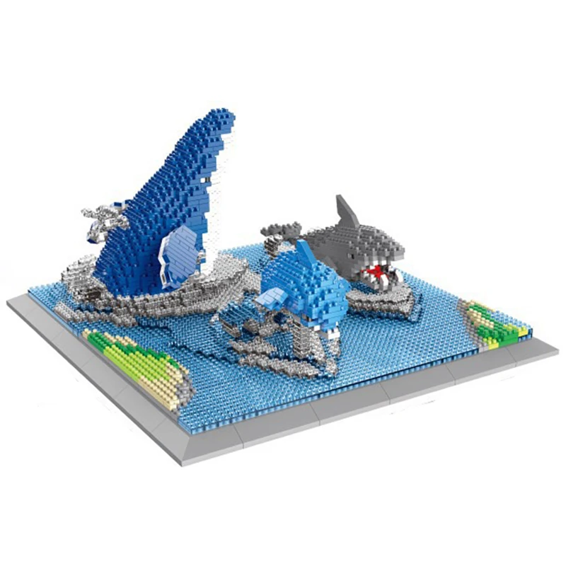 

PZX 6624 Animal World Shark Dolphin Whale Fish Sea 3D Model DIY Mini Diamond Blocks Bricks Building Toy for Children no Box