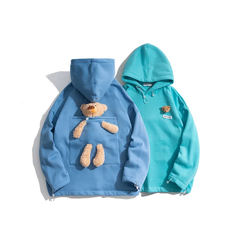 

Lovely Clothing Bear Plush Pendant Hoodie Sweatshirt For Couple Loose Korean Hanging Shoulder Hoodie For Men Streetwear