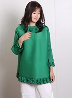 womens pleated long sleeve t shirt casual loose one size flower lapel tops
