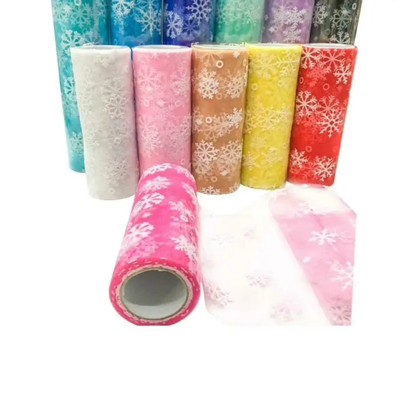 Тюлевая пачка в рулоне со снежинками 15 см х 10 ярдов органза прозрачная ткань для