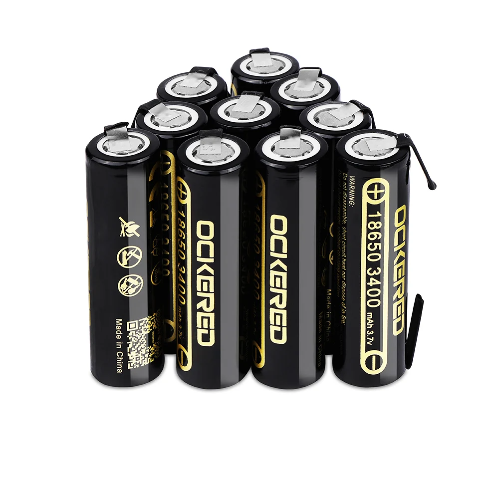 

10pcs 18650 Battery 3400mAh Rechargeable Lithium Battery Welding Nickel Sheet Battery Pack for battery + DIY nickel piece