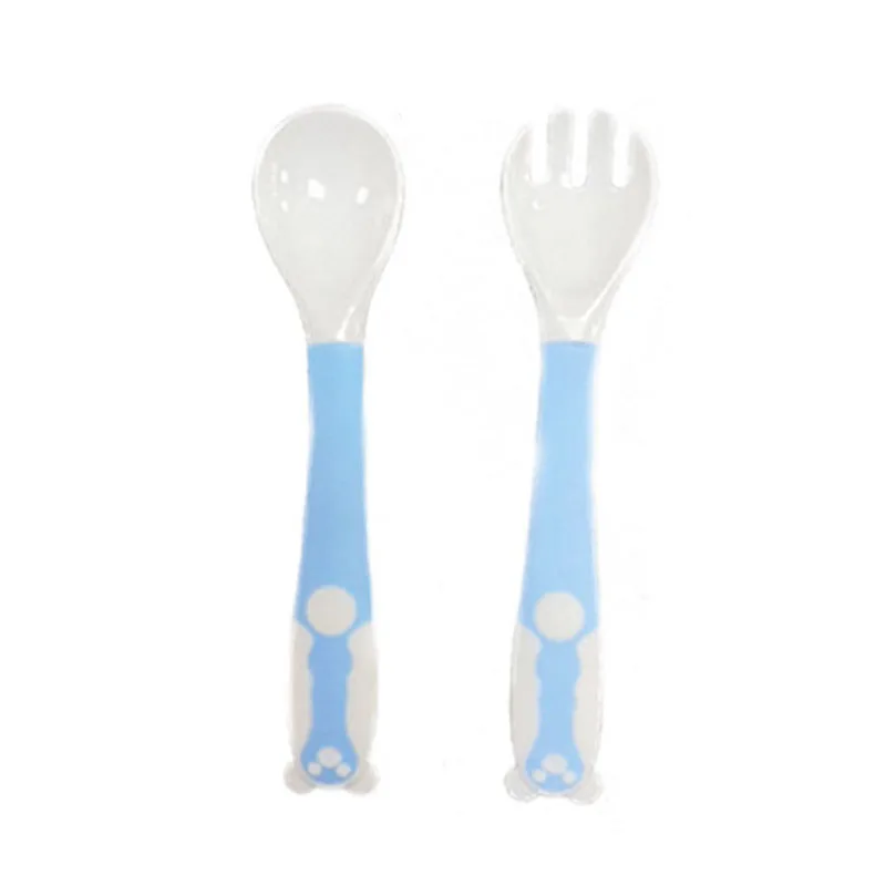 Baby Bendable Silicon Spoon Fork Set Edge Angle of Bend Convenient for Toddlers Infants Kids Learn to Eat Safe Feeding