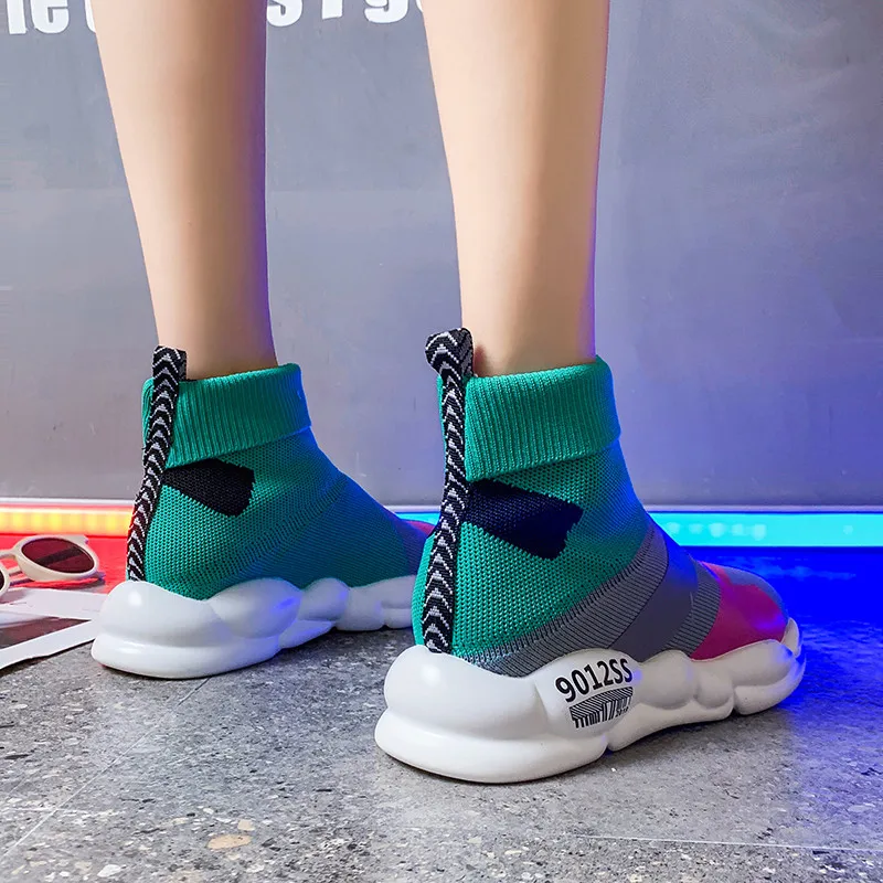 Spring Boots Shoes Woman Flats Sock Elastic Lightweight Shoes Casual Female Colorful Knit Sock Summer Mix Color Shoes