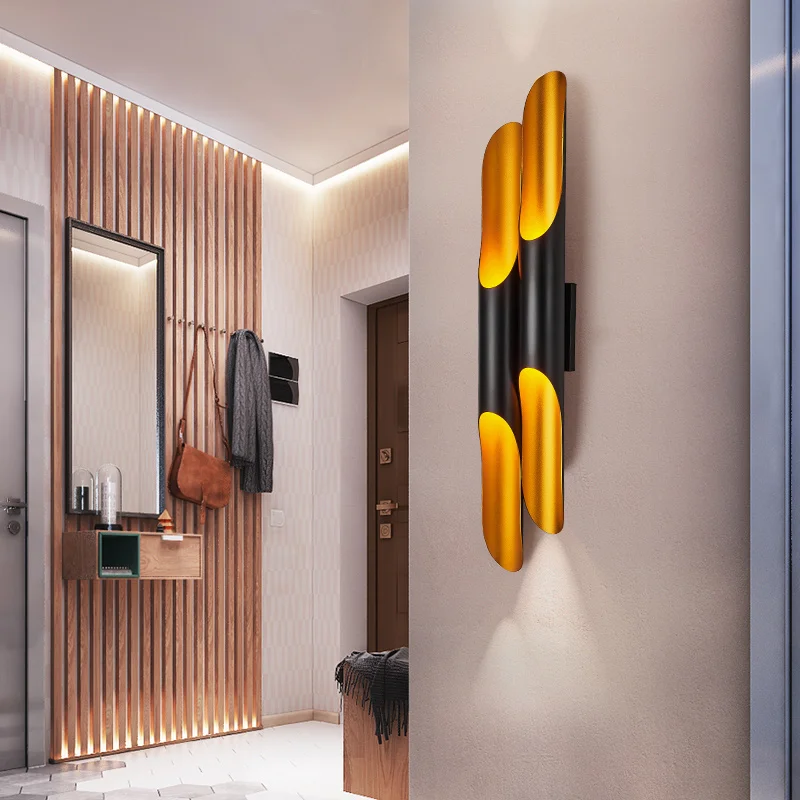 

Post-modern oblique mouth aluminum tube wall lamp bedroom corridor personality strip LED double head wall-mount light YHJ122608