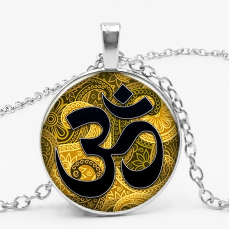 Fashion OHM Vintage Glass Dome Necklace Buddhism Chakra Cabochon Pendant Jewelry Om India Yoga Mandala Necklaces for Unisex