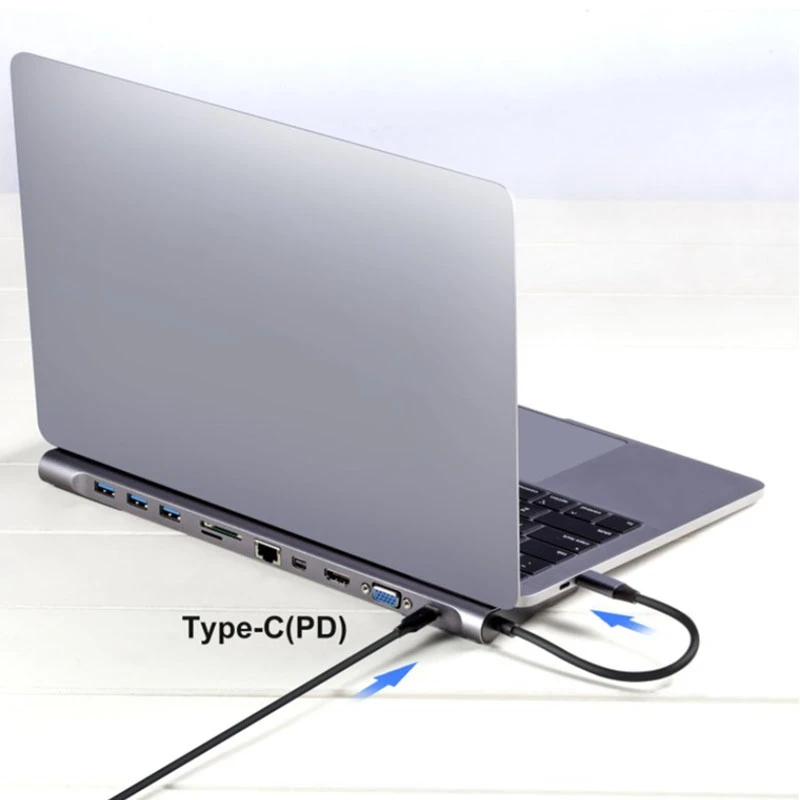 

11 in 1 Type C Docking Station Aluminum to HDMI Card Reader RJ45 PD for Charger Audio Support Expand Mode Usb C Hub
