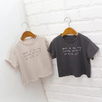 childrens summer new top version simple soft round neck letter printing boys and girls cotton short sleeve t shirt