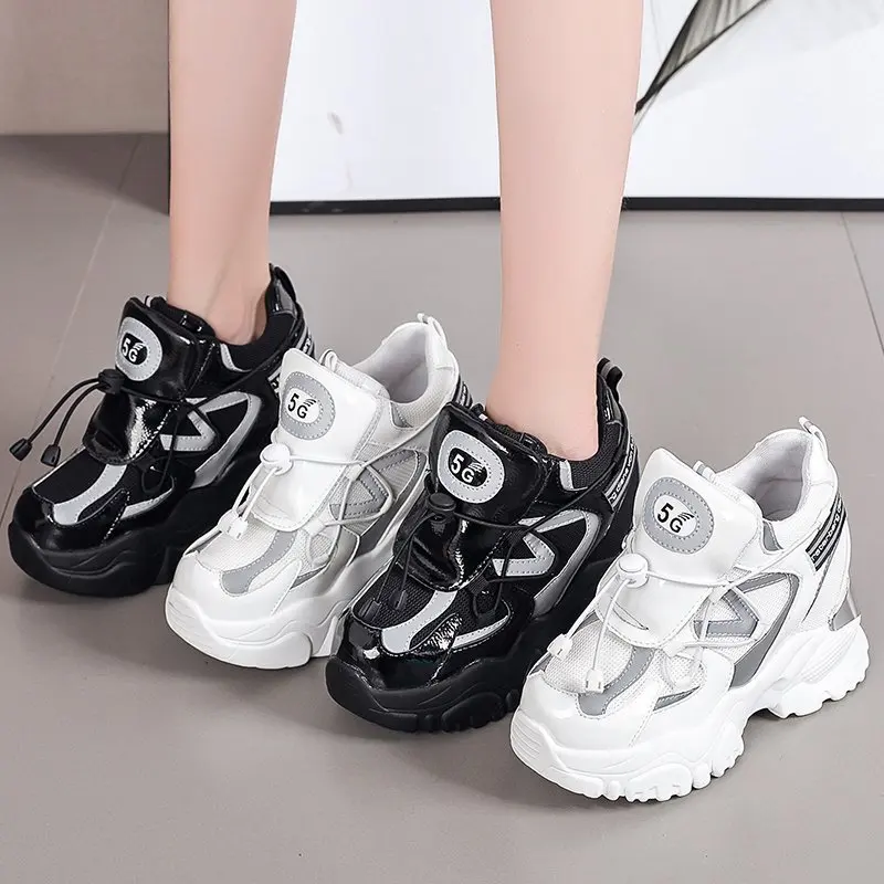 

Women Mesh Platform Sneakers Spring Trainers White Shoes 10CM High Heels Wedges Outdoor Shoes Breathable Casual Dad Shoes Woman