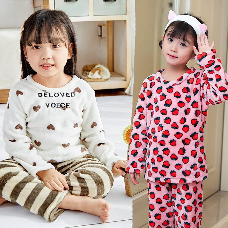 Зимние пижамные комплекты для девочек теплые детские пижамы Ночная одежда