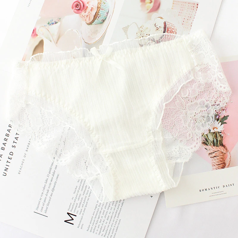 Женское нижнее белье из хлопка с кружевной отделкой и бантом wateheart голубое