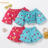 cute girls summer half sleeve love print top one shoulder t shirts shorts pants young children kids baby clothes set 2pcs 2 7y