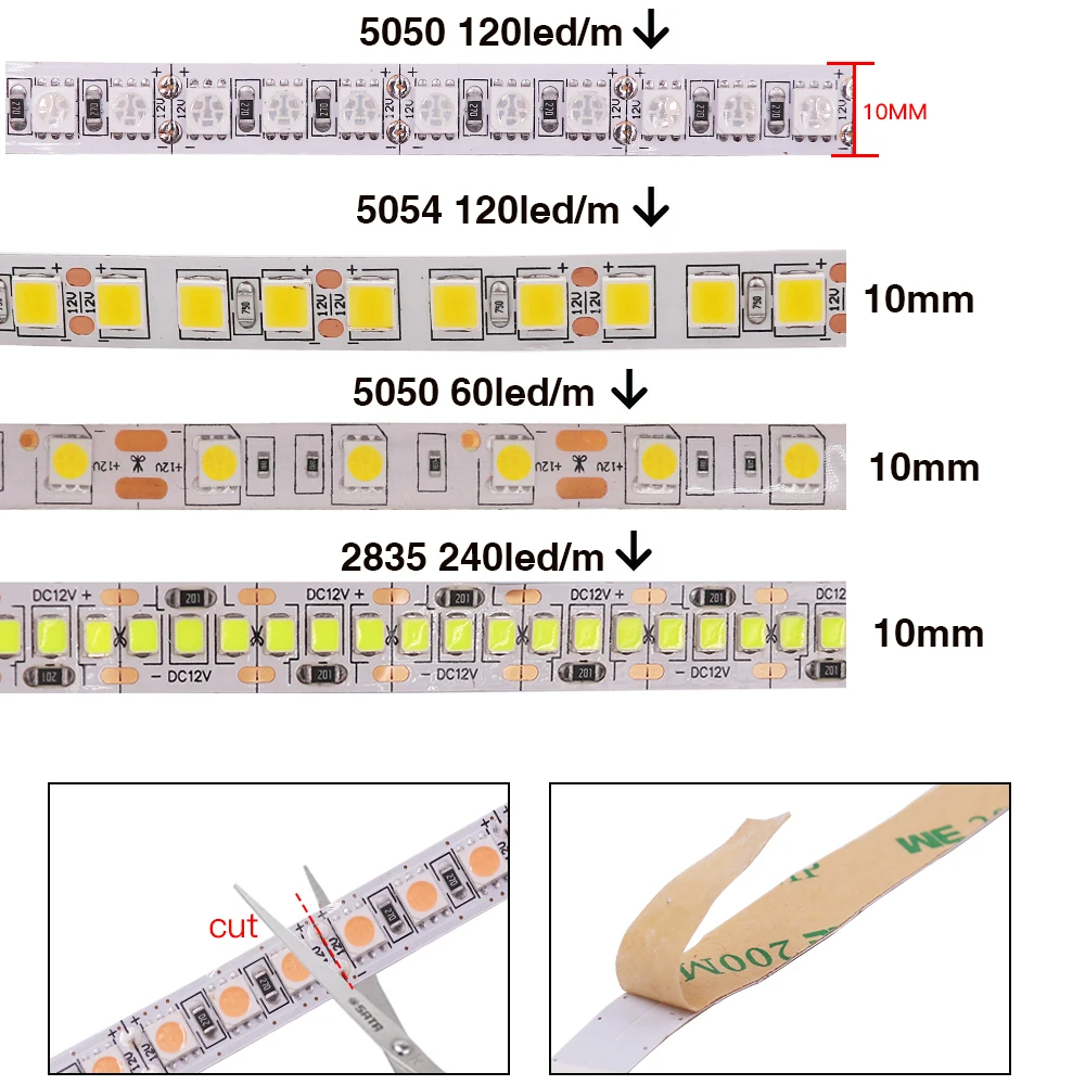 5050 5054 2835 DC 12V LED Strip 120 240LEDs/M High Bright White Red Blue Pink Yellow RGB Flexible Ribbon Tape Light Lamp 5m | Освещение