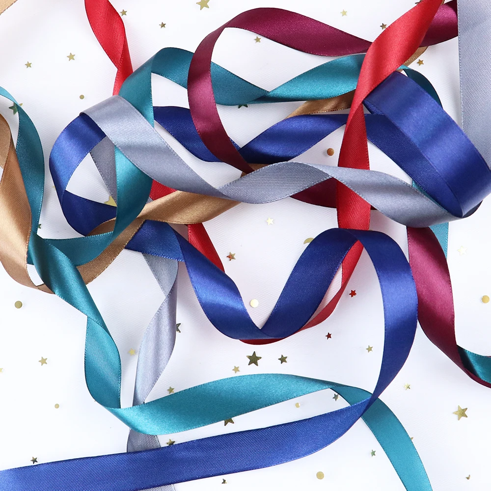 Однотонная блестящая атласная лента для упаковки подарков 22 метра 36 цветов -