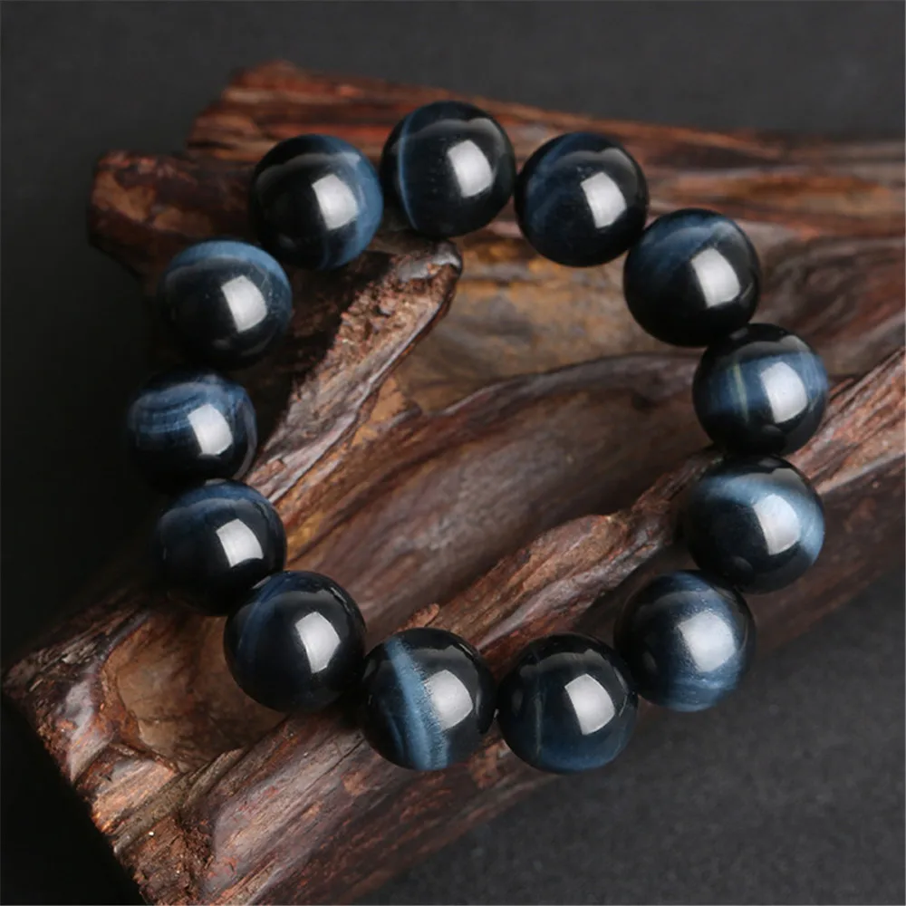 

14mm Natural Blue Hawk Tiger Eye Bracelet For Women Men Healing Gift Cat Eye Crystal Gemstone Round Beads Strands Jewelry AAAAA