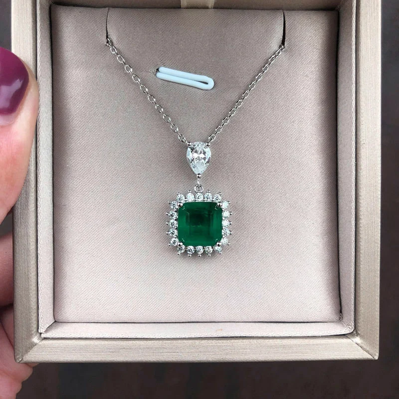 Подвеска с изумрудом и муассанитом для женщин 10 к | Украшения аксессуары