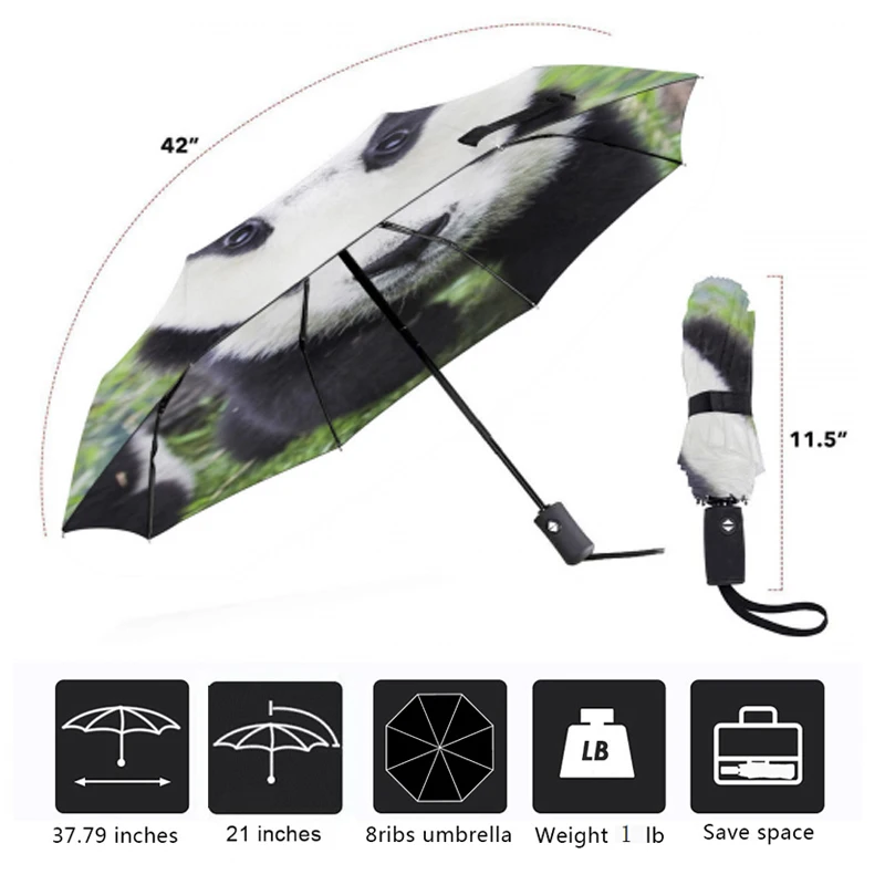 Прочный зонт солнечный и дождливый полностью автоматический с принтом панды УФ