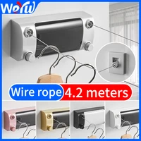 clothesliner stainless steel wall hanging bathroom indoor outdoor invisible retractable clothesline wire rope square 5 colors