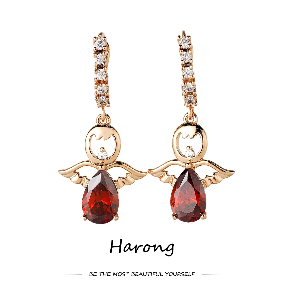 

Harong Crystal Drop Earring Red Gold Metal Natural Zircon Aesthetic Earrings For Woman Girl Accessories Jewelry Gift