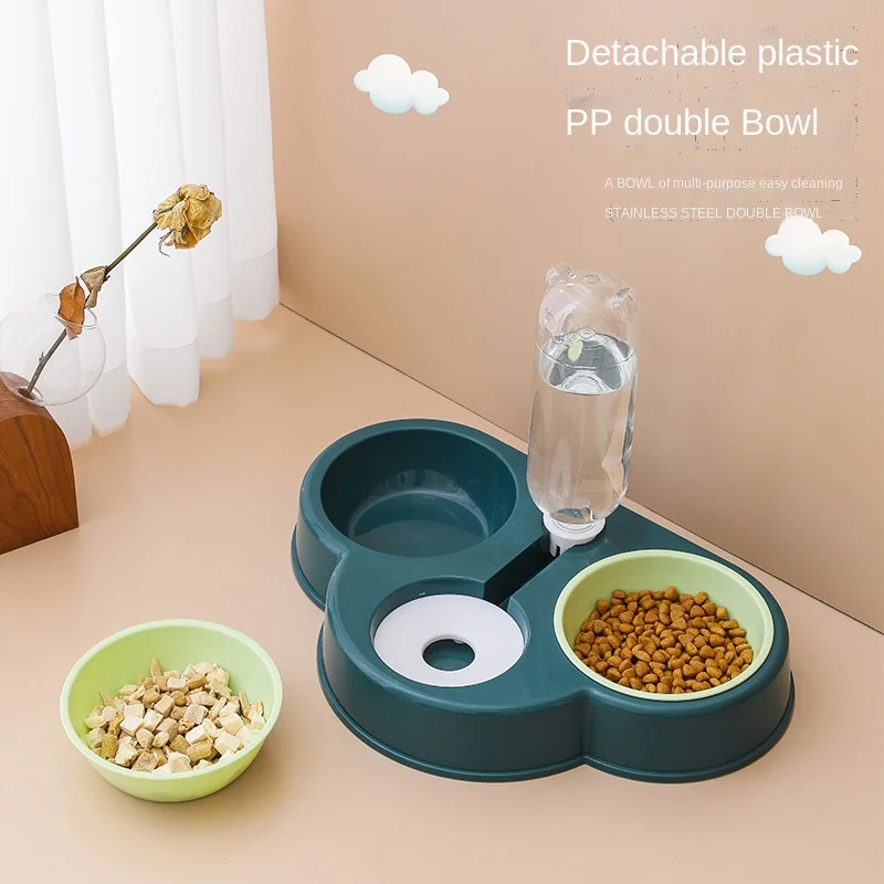 

New pet supplies with water bottle combination bowl 2+1 set feeding feeder Cat bowl Dog bowl Pet bowl automatic feeding