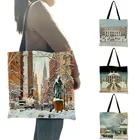 Новое поступление, женская сумка 2020, красивая Наплечная Сумка с принтом здания под снегом, большая многоразовая сумка для покупок B13189