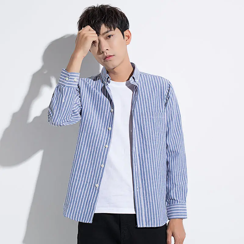 Модные мужские рубашки Оксфордские с длинными рукавами молодежные белые для