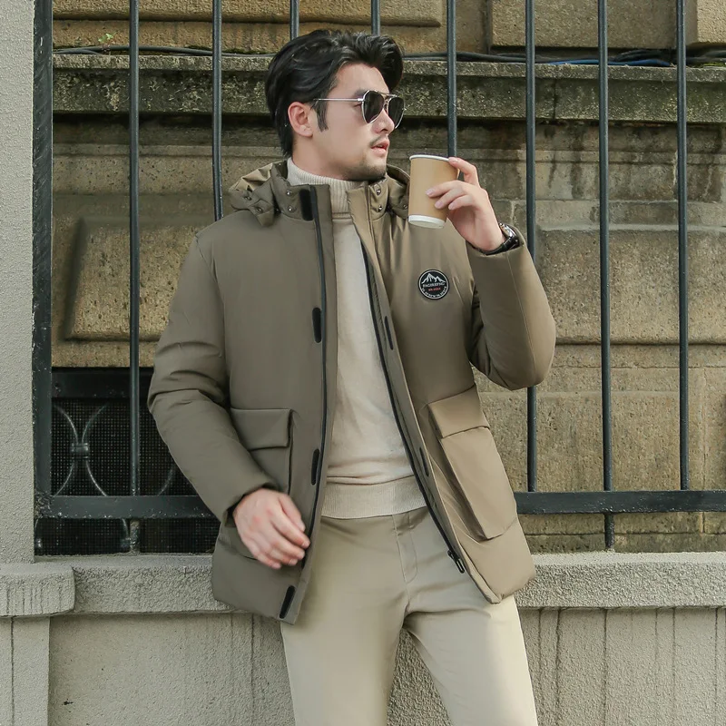 Мужской плотный пуховик с капюшоном деловая Повседневная теплая длинная куртка