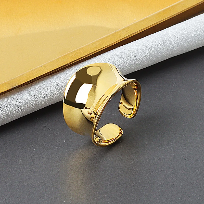 

QMCOCO Korean version 100% S925 Sterling Silver Irregular Arc Concave Wide Ring For Women Couple Creative Jewelry