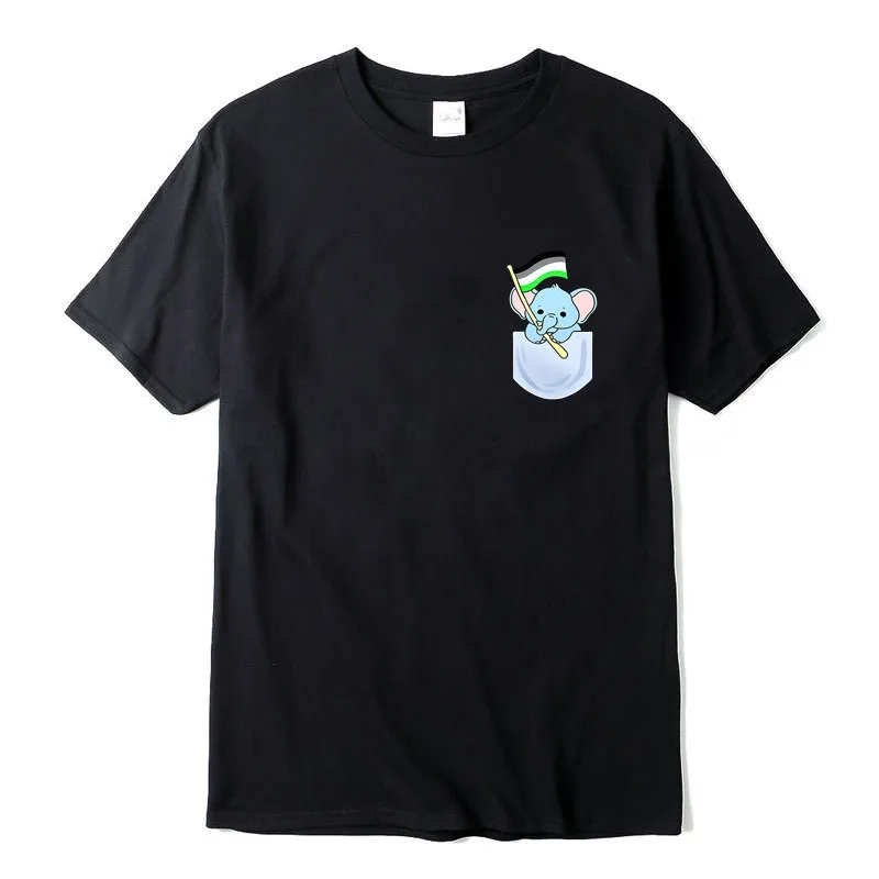

XIN YI Men's T-shirt High Quality 100% cotton Funny pocket elephant design printing casual cool loose o-neck t-shirt male tops