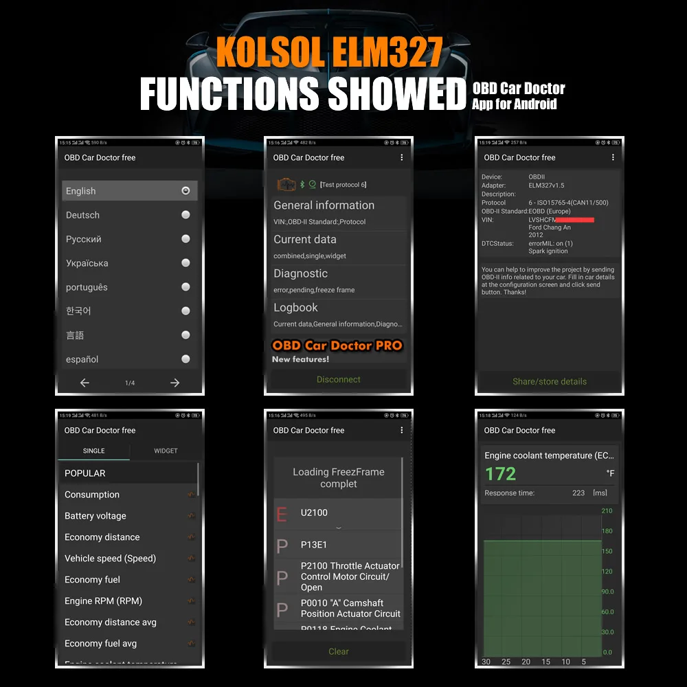 KOLSOL ELM327 Bluetooth OBD2 сканер V1.5 ELM327 с переключателем, модифицированным для Ford CH340+ 25K80 чип HS-CAN/MS-CAN