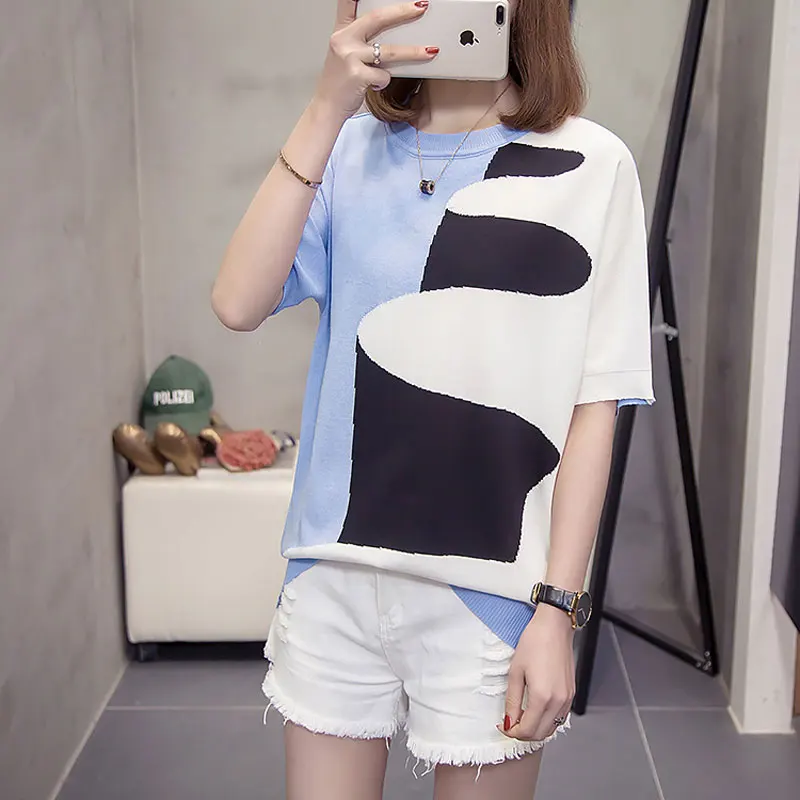 Футболка женская оверсайз с круглым вырезом и коротким рукавом 3 цвета|Футболки| |