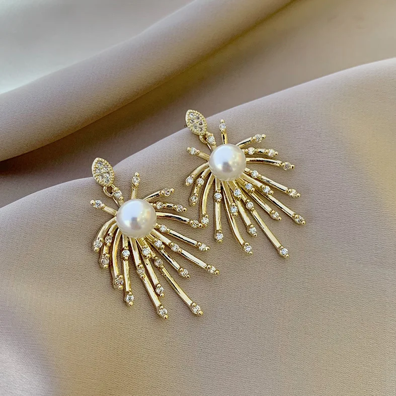 

S925 Silver Needles Firework Pearl Drop Earrings Simple and Exquisite Design Sense Spider Earrings For Women Girls Jewelry Gifts