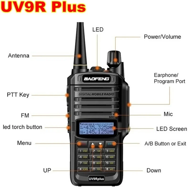 Baofeng UV-9R Plus(5rd Gen) рация 8 Вт 2800 мАч VHF UHF Двухдиапазонный портативный двухстороннее радио водонепроницаемый FM переносной цифровой
