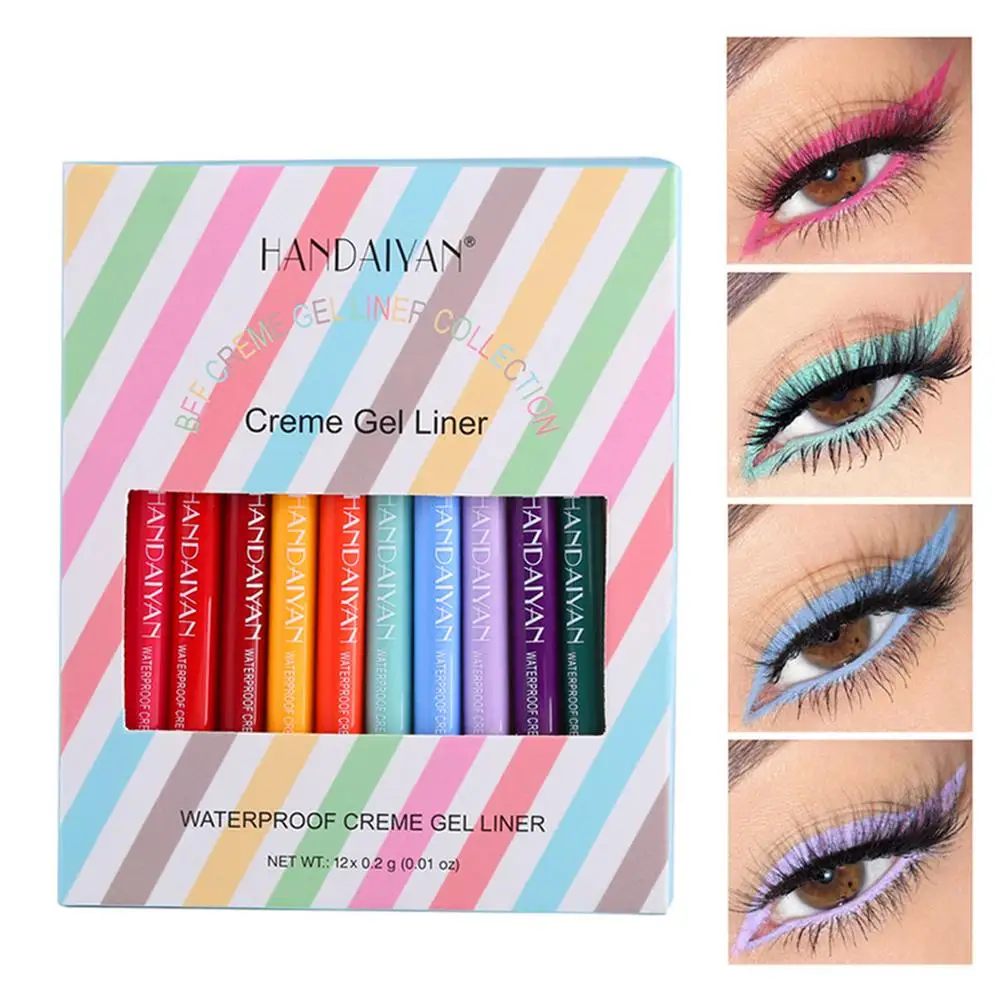 

12 Colors Eyeliner Pen Set Waterproof Eye Shadow Makeup Pencil Make Up Matte Eye Liner Pen Liquid Color Eyeliner