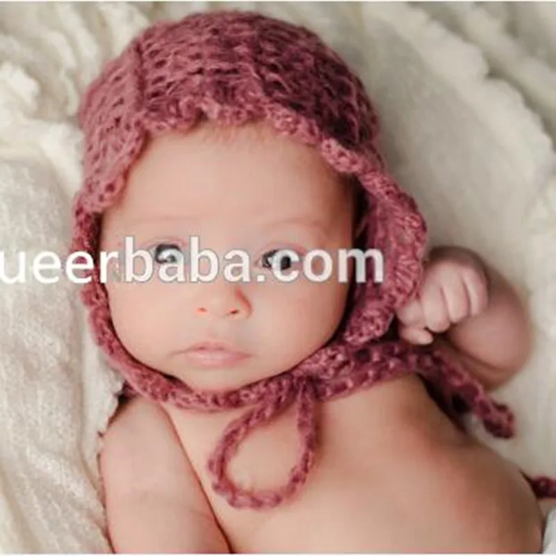 

Mohair hat Photography clothing Hand knits baby mohair hollow-out lace cap Newborn photography props