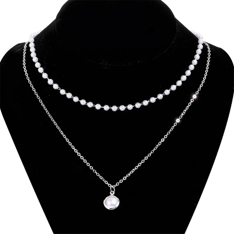 

New Fashion Man-made Pearl Double Layer Necklace Temperament Retro Simple Clavicle Chain