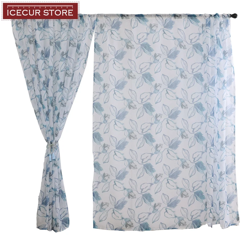 ICECUR готовые на заказ с чернильными листьями вуаль отвесный тюль занавеска s для