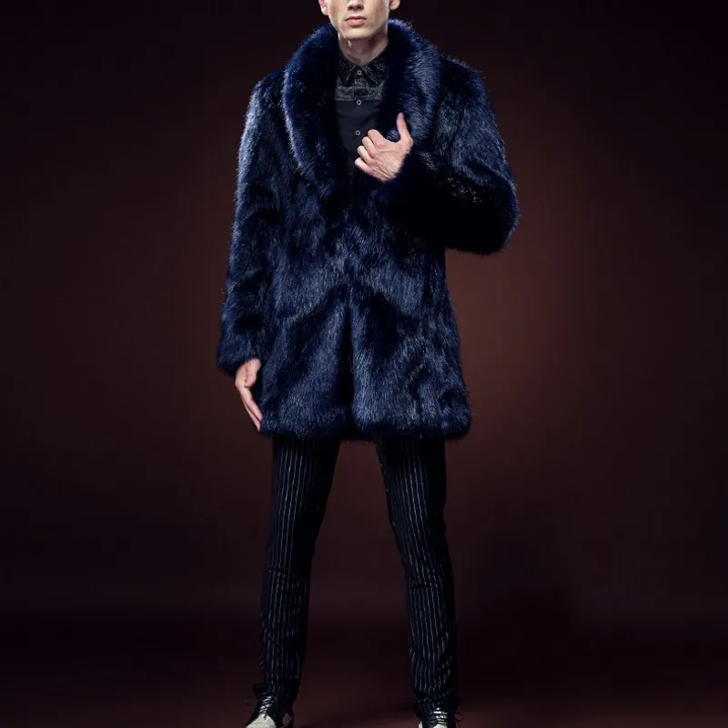 Зимняя мода мужская шуба из искусственного лисьего меха толстые теплые куртки