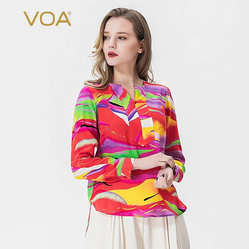 VOA Классическая 2017 летняя розовая красная шелковая футболка с длинным рукавом